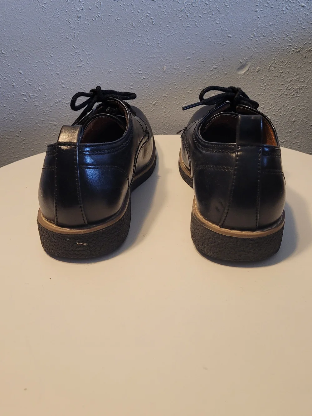 Deer Stags Black Lace-Up Kids Dress Shoes with Tan Trim